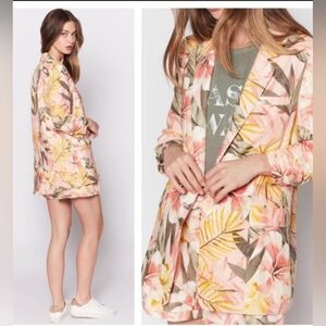 Joie 100% Linen Tropical Floral Blazer Jacket Pink Yellow Size 4 (S) Grandma